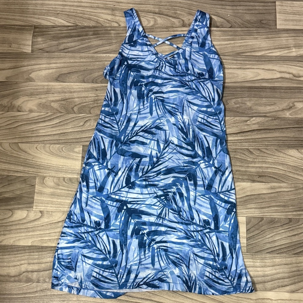 ZeroXposur Blue Palm-Print Crossback Midi Dress